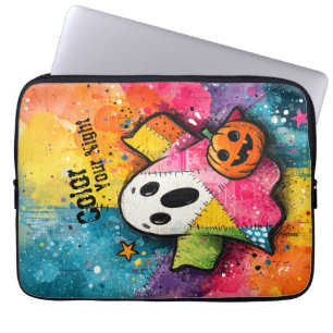 Cute Patchwork Ghost Colourful Splatter Art Laptop Sleeve