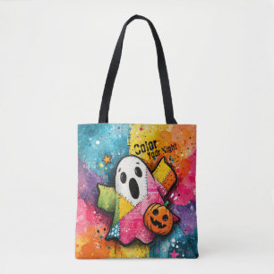 Cute Patchwork Ghost Colourful Splatter Art Tote Bag