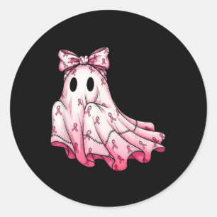 Cute Patchwork Ghost Pink Ribbon Breast Cancer Awa Classic Round Sticker