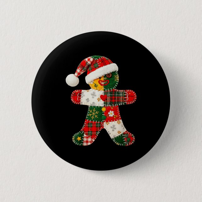 Cute Patchwork Gingerbread Man Christmas Men Women 6 Cm Round Badge (Front)