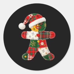 Cute Patchwork Gingerbread Man Christmas Men Women Classic Round Sticker