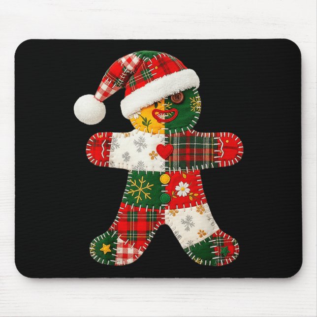 Cute Patchwork Gingerbread Man Christmas Men Women Mouse Mat (Front)