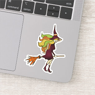Cute Patchwork Halloween Witch on Broom