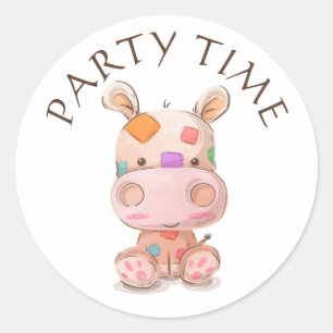 Cute Patchwork Hippo Classic Round Sticker