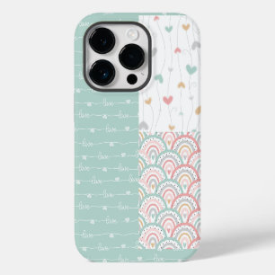 Cute Patchwork Love Hearts Rainbows Pastel iPhone 14 Pro Case