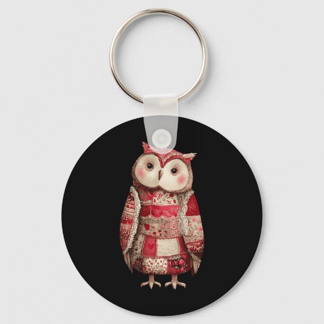 Cute Patchwork Owl Quilting Lover Valentine  Key Ring (Front)