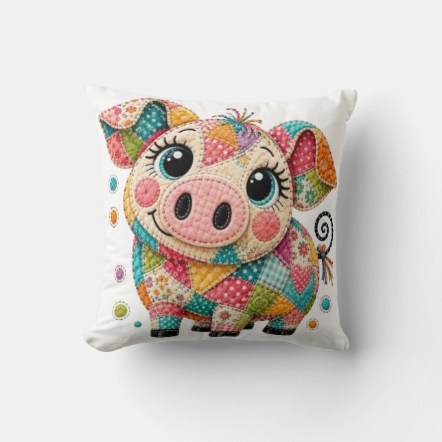 Cute Patchwork Pig Cushion (Front)