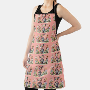 Cute Patchwork Piglet in Floral Garden Apron