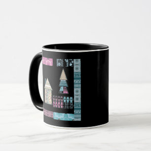 Cute patchwork quilting house tree abstract shapes mug