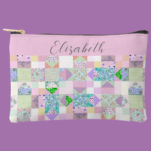 Cute Patchwork Quilting Themed Custom Project Accessory Pouch