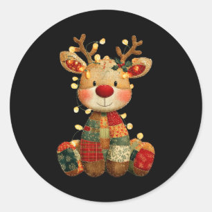 Cute Patchwork Reindeer Christmas Xmas Men Women K Classic Round Sticker