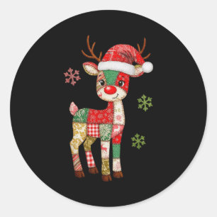 Cute Patchwork Reindeer Christmas Xmas Men Women K Classic Round Sticker