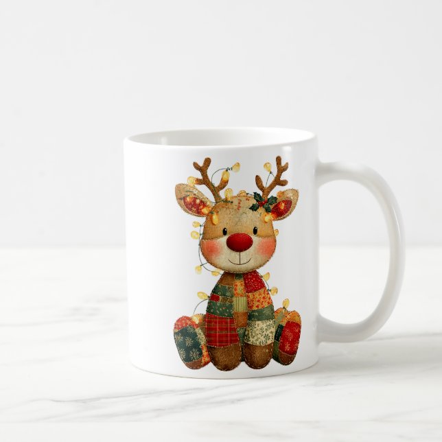 Cute Patchwork Reindeer Christmas Xmas Men Women K Coffee Mug (Right)
