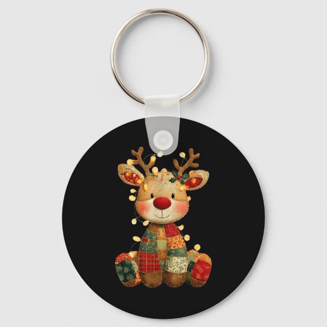 Cute Patchwork Reindeer Christmas Xmas Men Women K Key Ring (Front)