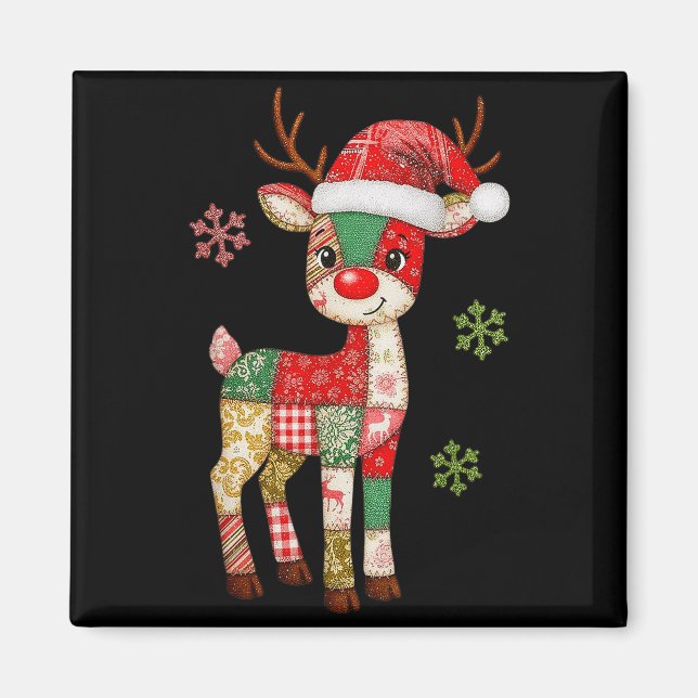 Cute Patchwork Reindeer Christmas Xmas Men Women K Magnet (Front)