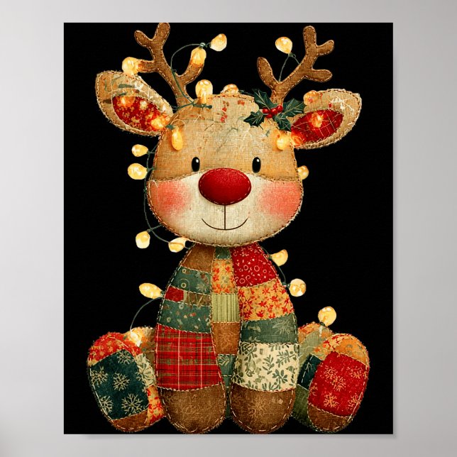 Cute Patchwork Reindeer Christmas Xmas Men Women K Poster (Front)