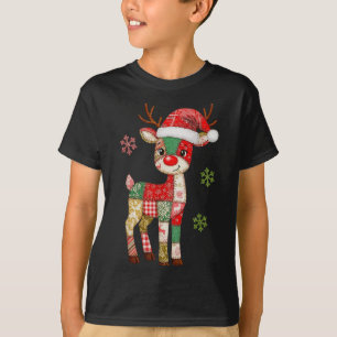 Cute Patchwork Reindeer Christmas Xmas Men Women K T-Shirt