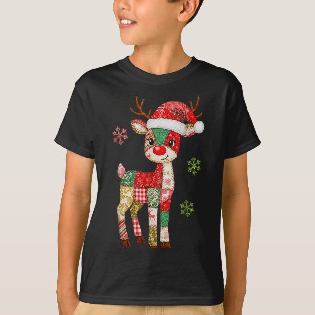 Cute Patchwork Reindeer Christmas Xmas Men Women K T-Shirt (Front)