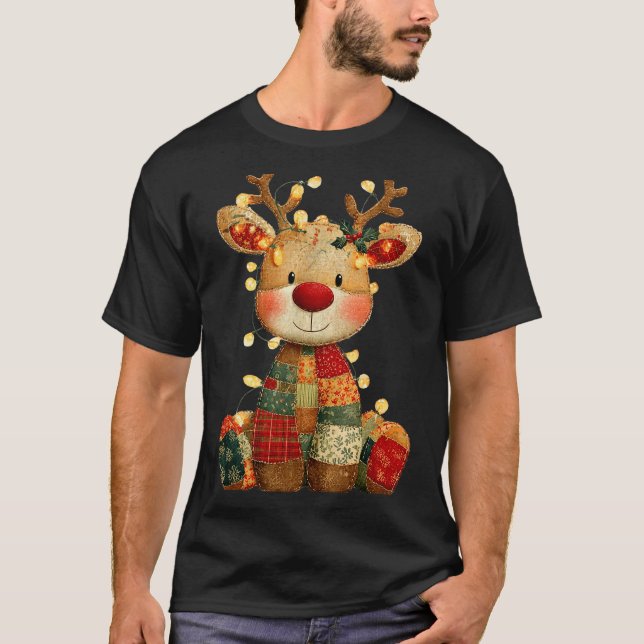 Cute Patchwork Reindeer Christmas Xmas Men Women K T-Shirt (Front)