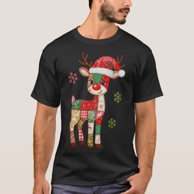 Cute Patchwork Reindeer Christmas Xmas Men Women K T-Shirt (Front)