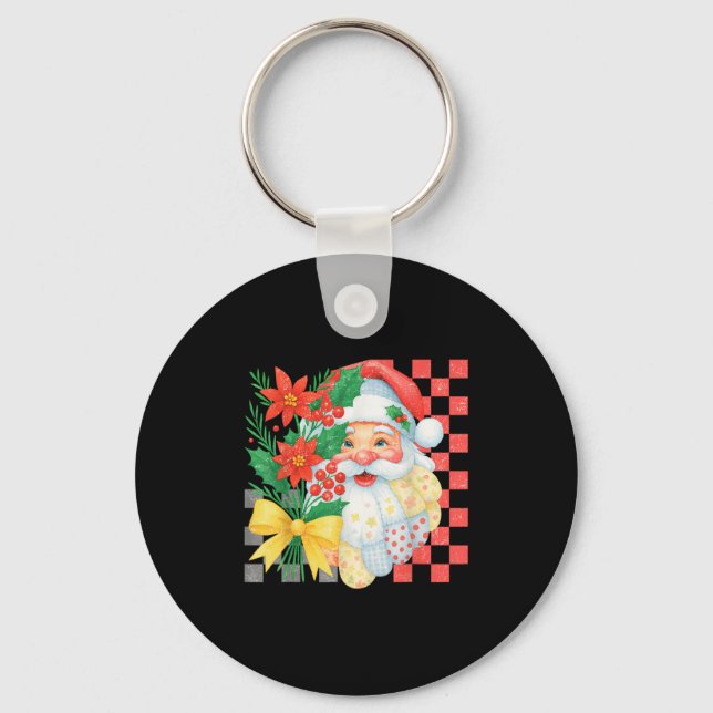 Cute Patchwork Santa Claus Christmas Holiday Women Key Ring (Front)