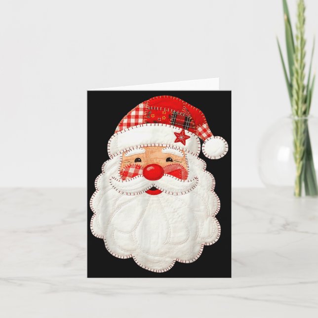 Cute Patchwork Santa Claus Christmas Xmas Men Wome Card (Front)
