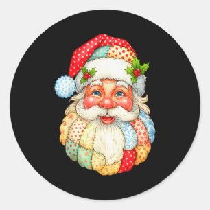 Cute Patchwork Santa Claus Christmas Xmas Men Wome Classic Round Sticker