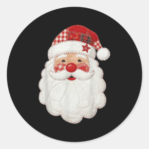 Cute Patchwork Santa Claus Christmas Xmas Men Wome Classic Round Sticker