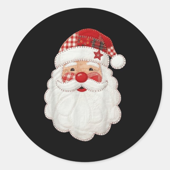 Cute Patchwork Santa Claus Christmas Xmas Men Wome Classic Round Sticker (Front)