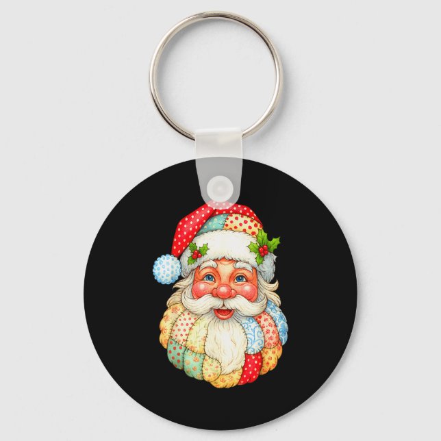 Cute Patchwork Santa Claus Christmas Xmas Men Wome Key Ring (Front)