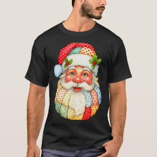 Cute Patchwork Santa Claus Christmas Xmas Men Wome T-Shirt