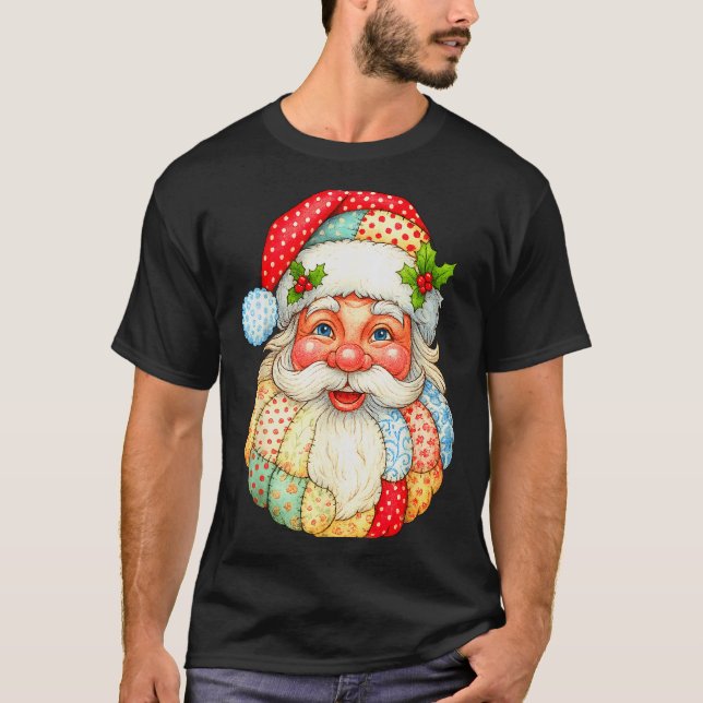 Cute Patchwork Santa Claus Christmas Xmas Men Wome T-Shirt (Front)