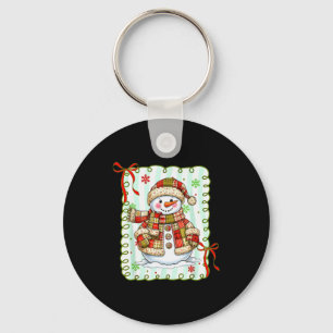 Cute Patchwork Snowman Bow Christmas Xmas Men Wome Key Ring