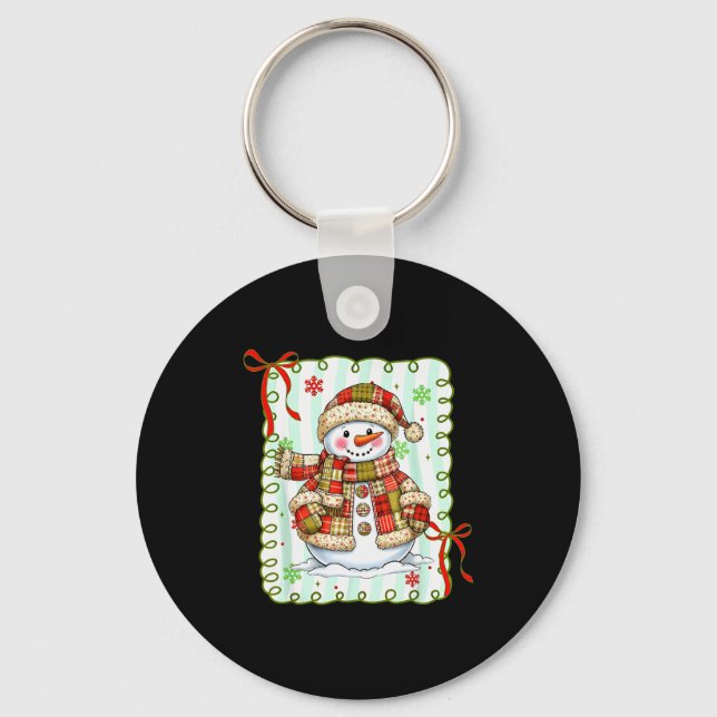 Cute Patchwork Snowman Bow Christmas Xmas Men Wome Key Ring (Front)