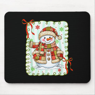 Cute Patchwork Snowman Bow Christmas Xmas Men Wome Mouse Mat