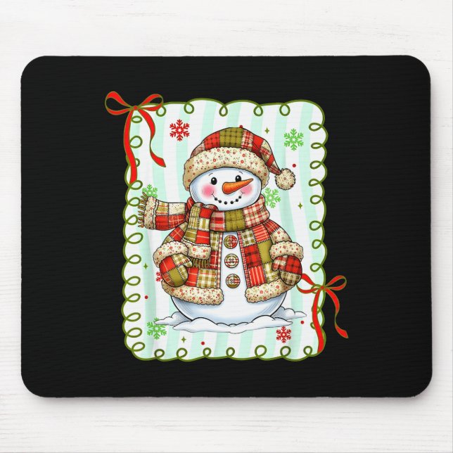 Cute Patchwork Snowman Bow Christmas Xmas Men Wome Mouse Mat (Front)
