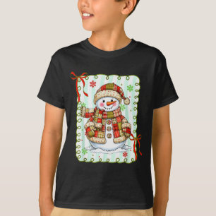 Cute Patchwork Snowman Bow Christmas Xmas Men Wome T-Shirt