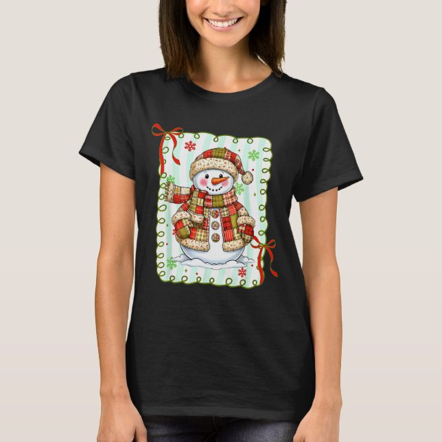 Cute Patchwork Snowman Bow Christmas Xmas Men Wome T-Shirt (Front)