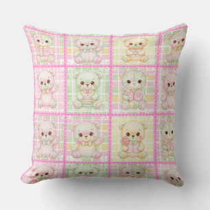 Cute Patchwork Teddy Bear Quilt Seamless Cushion