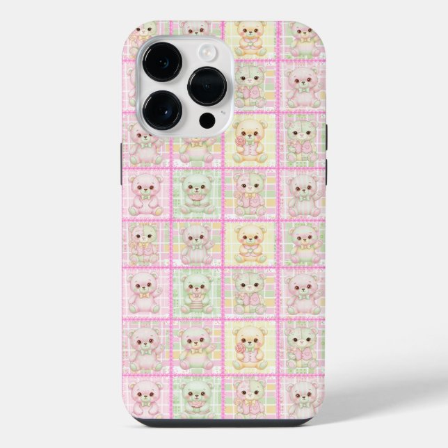 Cute Patchwork Teddy Bear Quilt Seamless iPhone Case (Back)