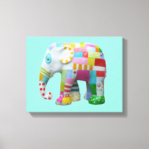 Cute patchwork toy elephant kids retro whimsical canvas print