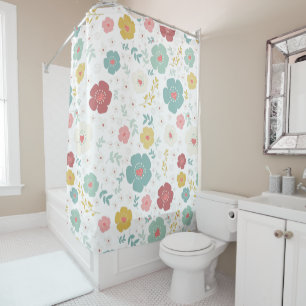 Cute Patel Tones Colourful Flowers Pattern Shower Curtain