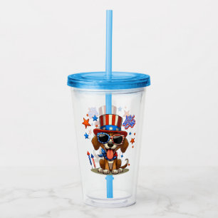 Cute, patriotic 4th of  July dog/puppy Acrylic Tumbler