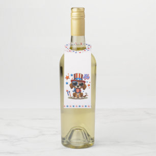 Cute, patriotic 4th of July dog/puppy Bottle Tag