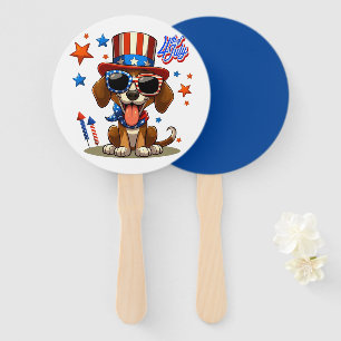 Cute, patriotic 4th of July dog/puppy Hand Fan