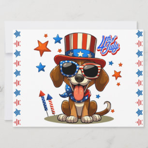 Cute, patriotic 4th of  July dog/puppy Holiday Card