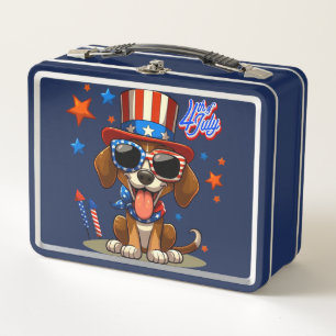 Cute, patriotic 4th of July dog/puppy Metal Lunch Box