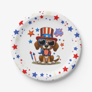 Cute, patriotic 4th of July dog/puppy Paper Plate
