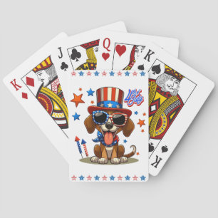 Cute, patriotic 4th of  July dog/puppy Playing Cards
