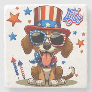 Cute, patriotic 4th of July dog/puppy Stone Coaster